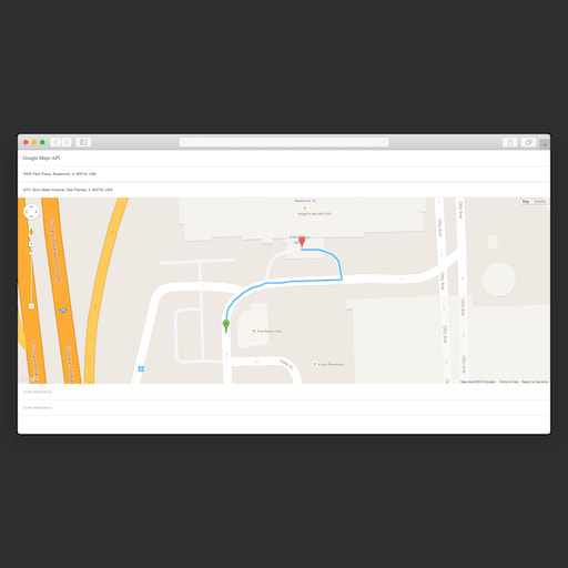 Web Application utilizing the Google Maps APIs being displayed on the Safari Browser which is built with web technologies such as HTML, CSS, JavaScript
