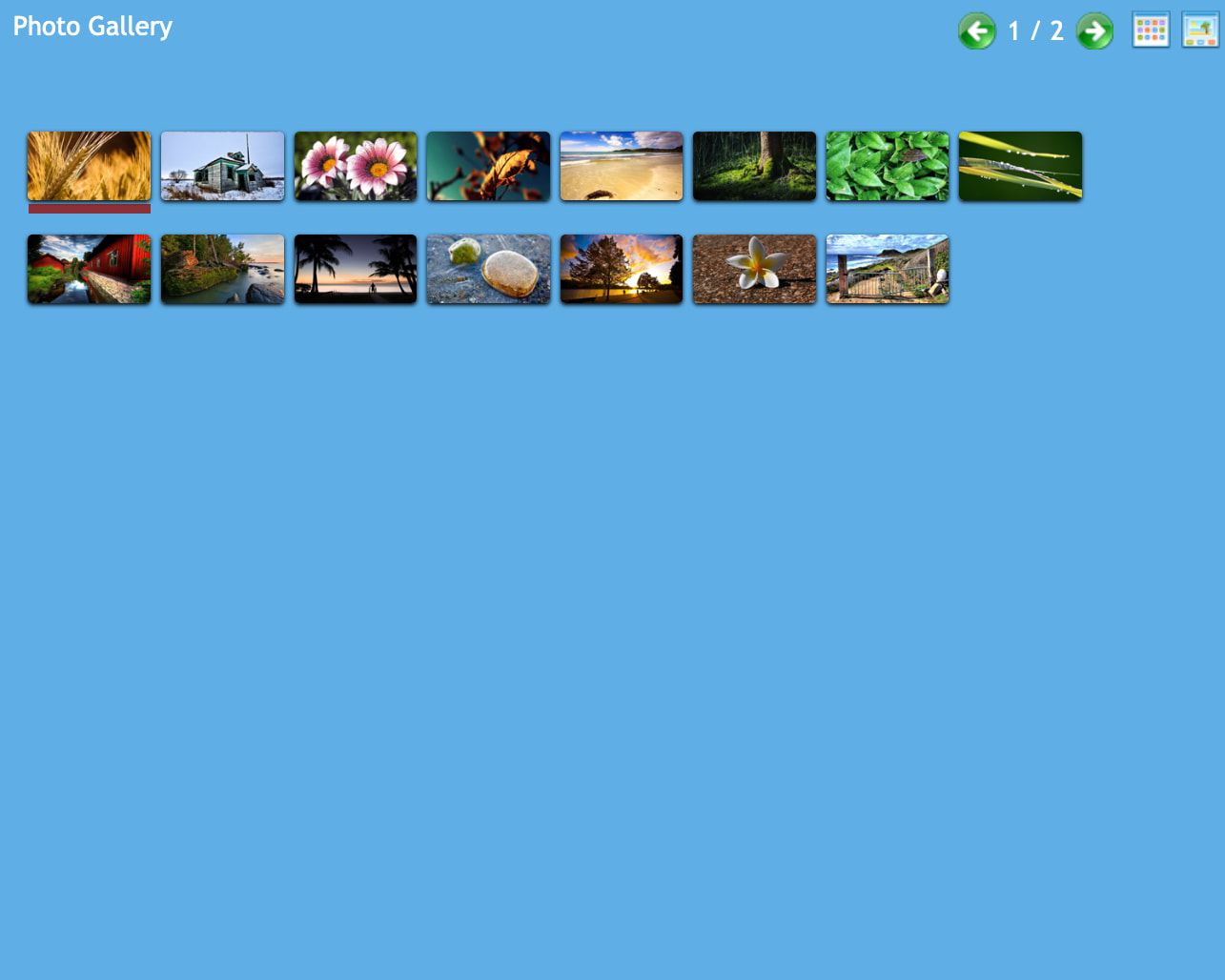 The snapshot of running the script for "photo-gallery" jQuery plugin as demo No.2 in grid images view mode